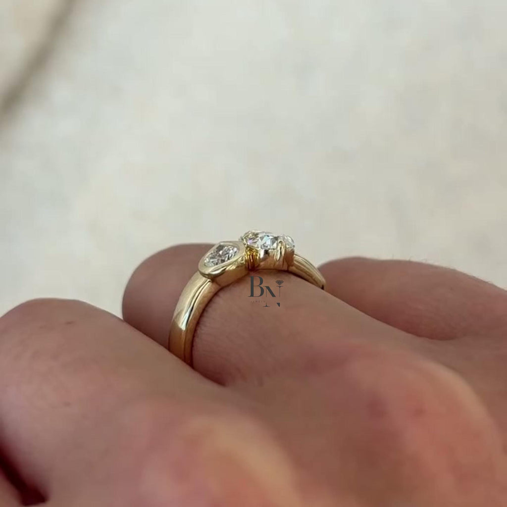 1.50 Carat Toi Et Moi Lab Grown Diamond Ring | Oval Pear Two Stone Ring | Chunky Cigar Band | Luxury Modern Engagement Ring | 14K Gold