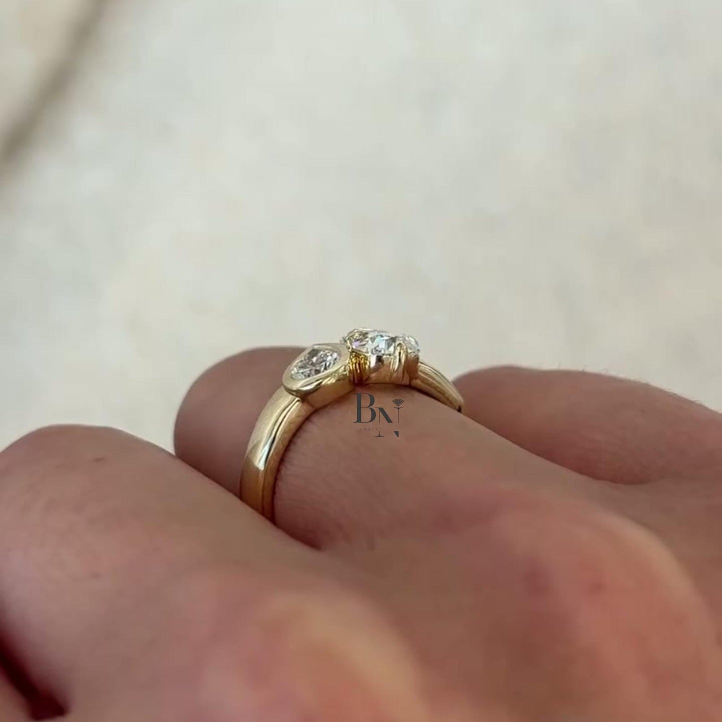 1.50 Carat Toi Et Moi Lab Grown Diamond Ring | Oval Pear Two Stone Ring | Chunky Cigar Band | Luxury Modern Engagement Ring | 14K Gold