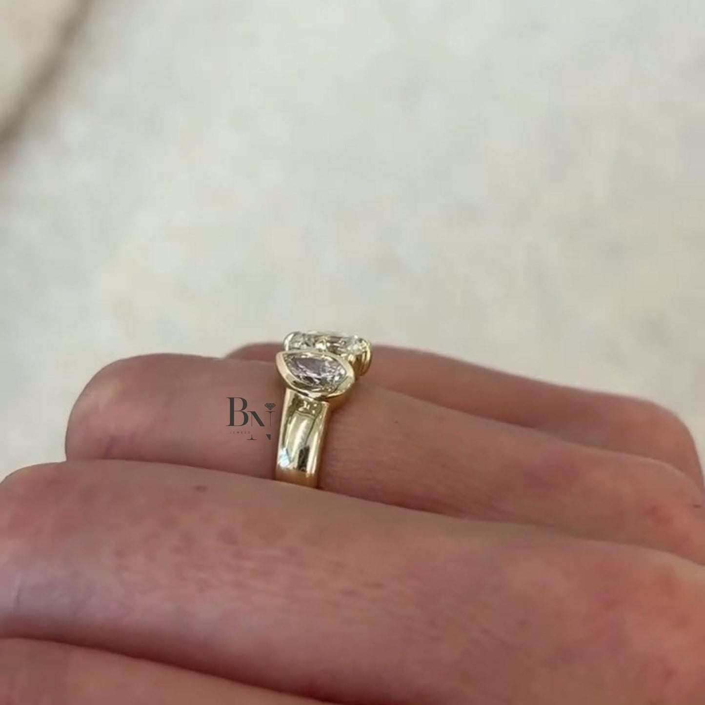 1.50 Carat Toi Et Moi Lab Grown Diamond Ring | Oval Pear Two Stone Ring | Chunky Cigar Band | Luxury Modern Engagement Ring | 14K Gold