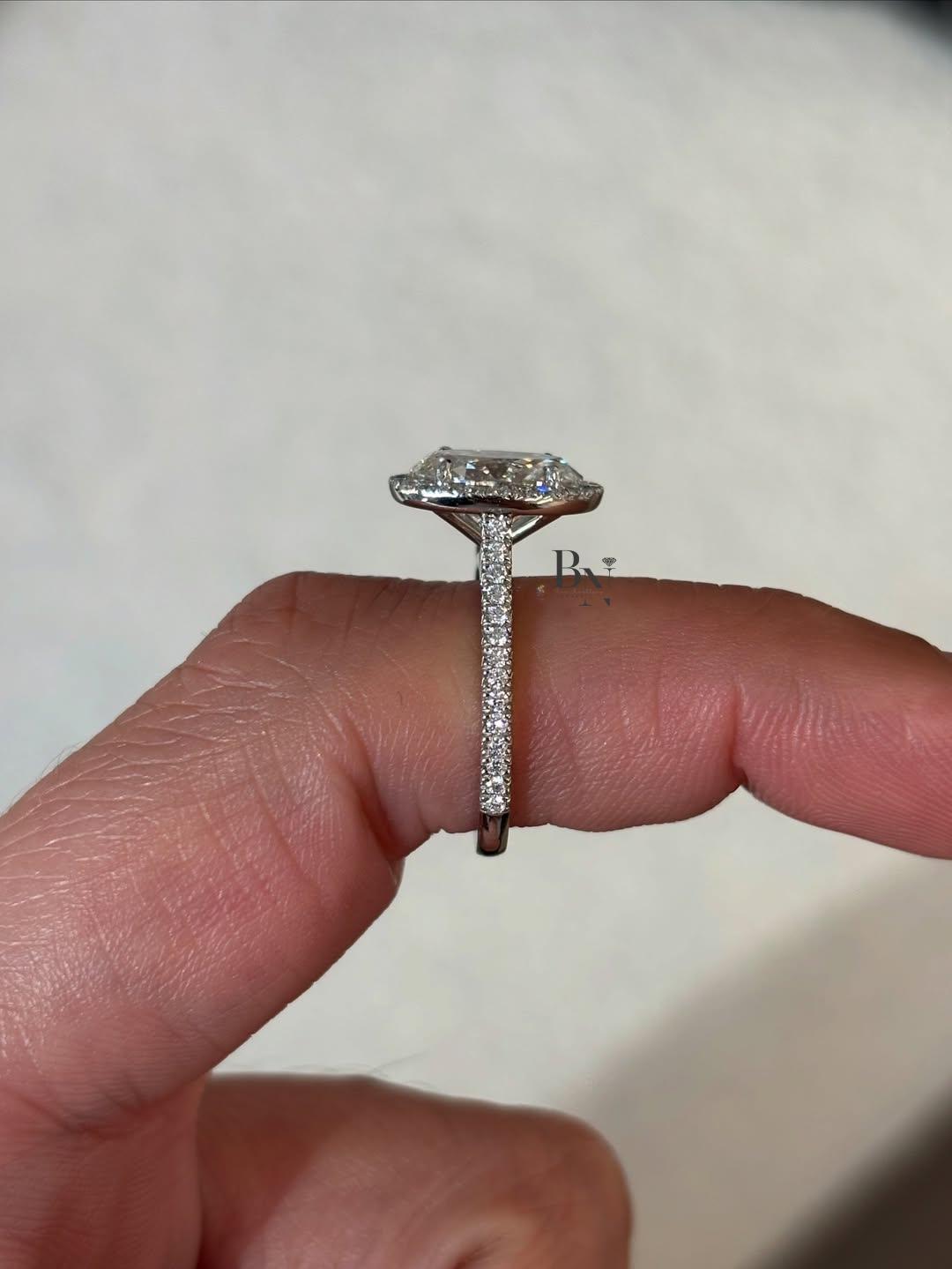 2 Carat Oval Lab Grown Diamond Ring | Halo Engagement Ring | 14K White Gold Pave Band | Luxury Wedding Ring for Women | US Bridal Jewelry