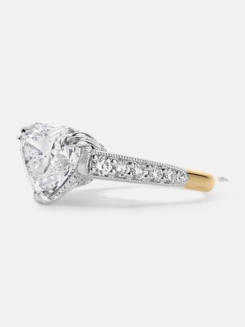 3ct Heart Lab Diamond Hidden Halo Ring | Two Tone Milgrain Pave Engagement | Vintage Inspired Wedding Gift | IGI Certified Statement