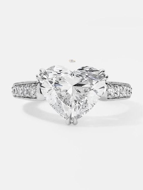 3ct Heart Lab Diamond Hidden Halo Ring | Two Tone Milgrain Pave Engagement | Vintage Inspired Wedding Gift | IGI Certified Statement