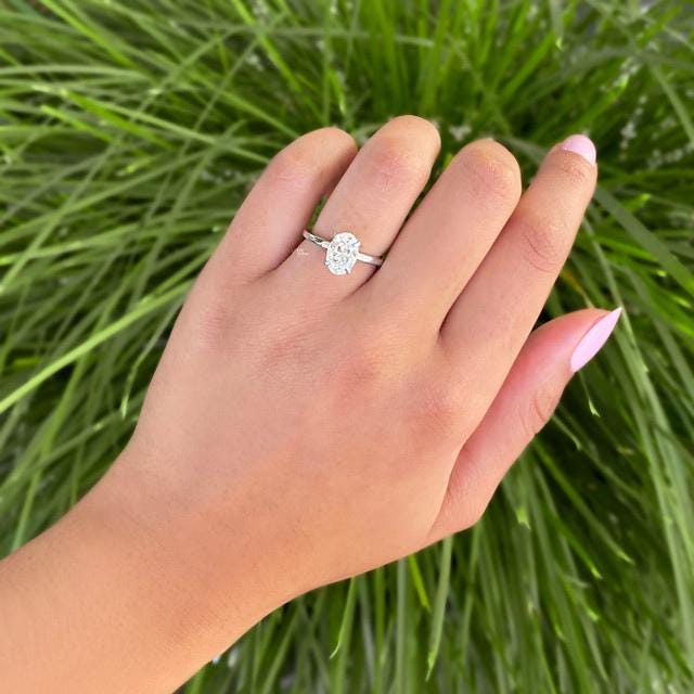 1.5ct Oval Lab Diamond Hidden Halo Solitaire Ring | 14K White Gold Dainty Engagement | Classic Wedding Gift | IGI Certified Elongated