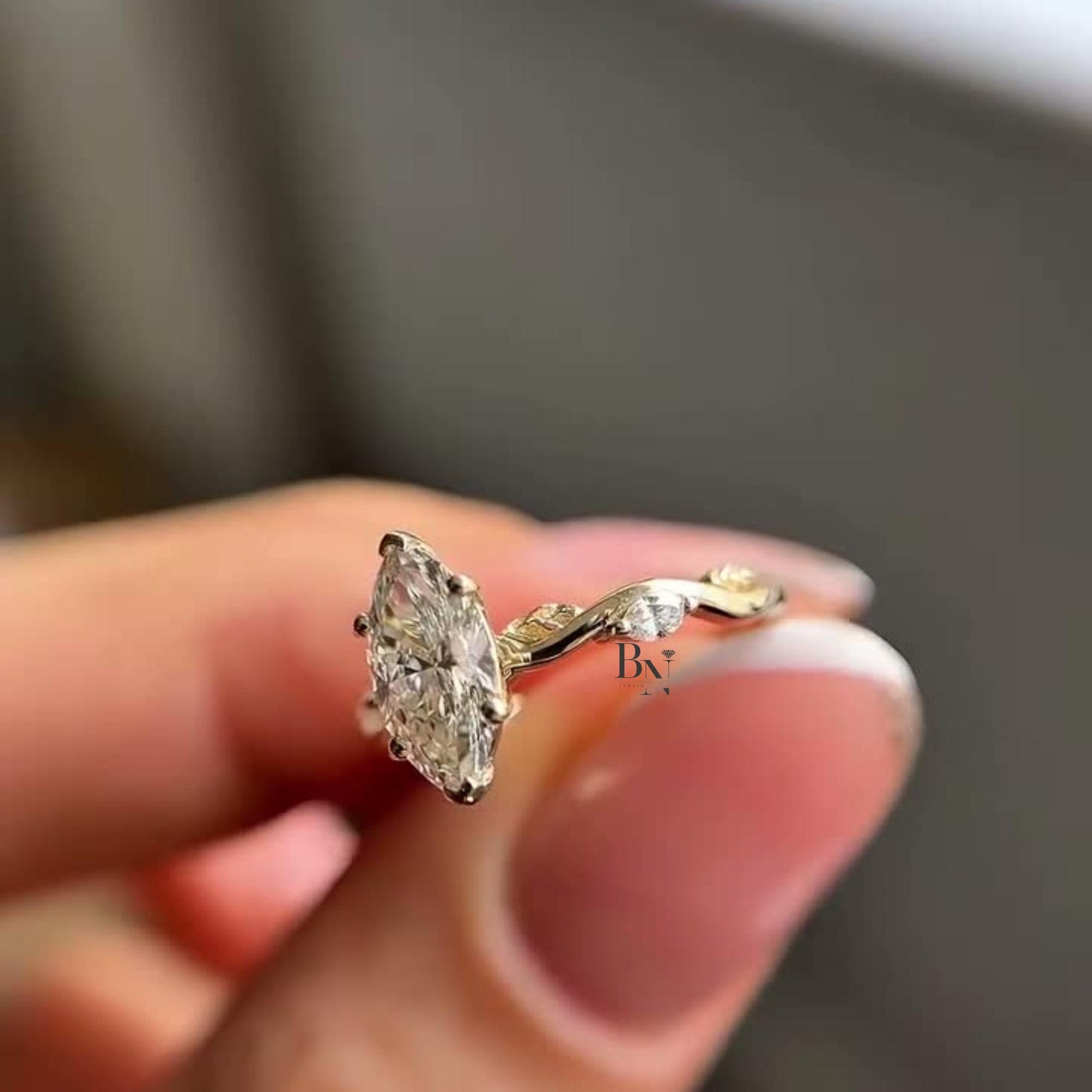 1.00 CT Marquise Lab Grown Diamond Engagement Ring | Twisted Vine Solitaire | 14K Yellow Gold Nature Inspired Bridal | Art Deco Promise