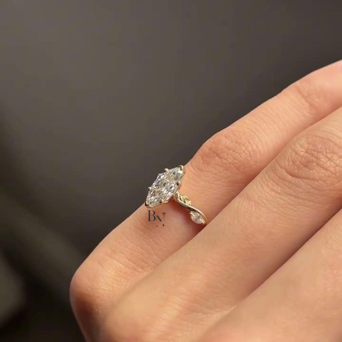 1.00 CT Marquise Lab Grown Diamond Engagement Ring | Twisted Vine Solitaire | 14K Yellow Gold Nature Inspired Bridal | Art Deco Promise