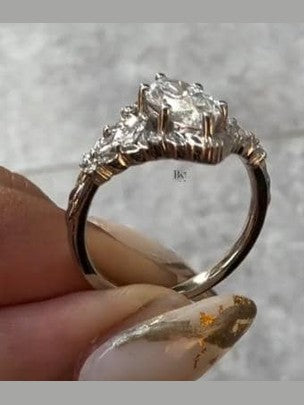 1.50 CT Marquise Lab Diamond Engagement Ring | Nature Inspired Leaf Accent Halo | 14K White Gold Filigree Vintage Bridal | Statement Ring