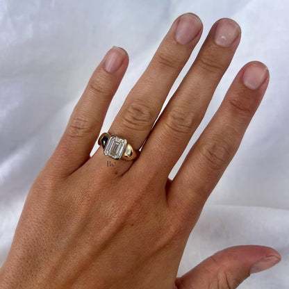 3.00ct Emerald Cut Lab Diamond Signet Ring | Bezel Set Cigar Band | IGI Certified Statement Ring | Modern Yellow Gold Engagement