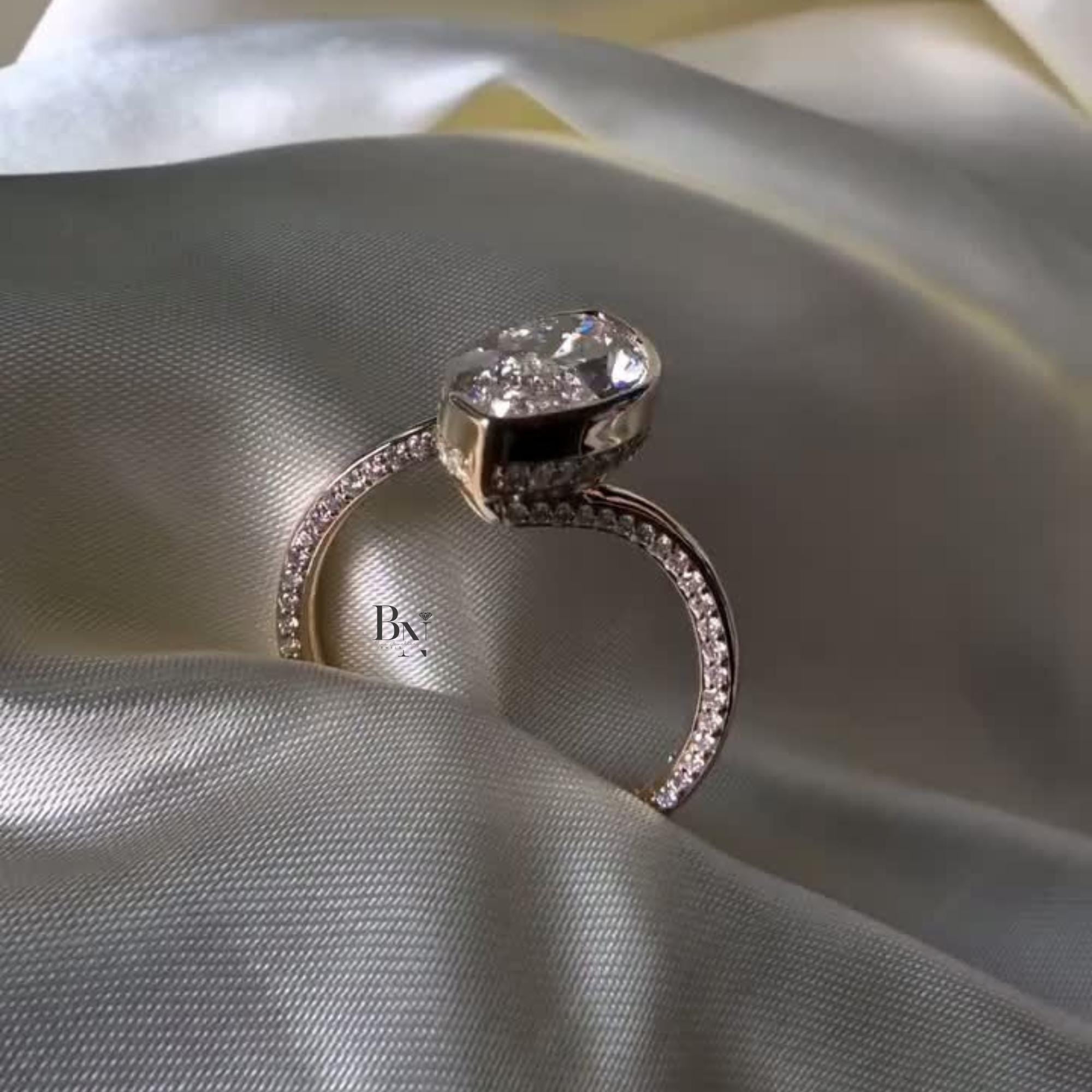 3.00ct Marquise Lab Diamond Engagement Ring | Rose Gold Pave Bypass Band | IGI Certified Bezel Set Bridal Ring | Hidden Halo