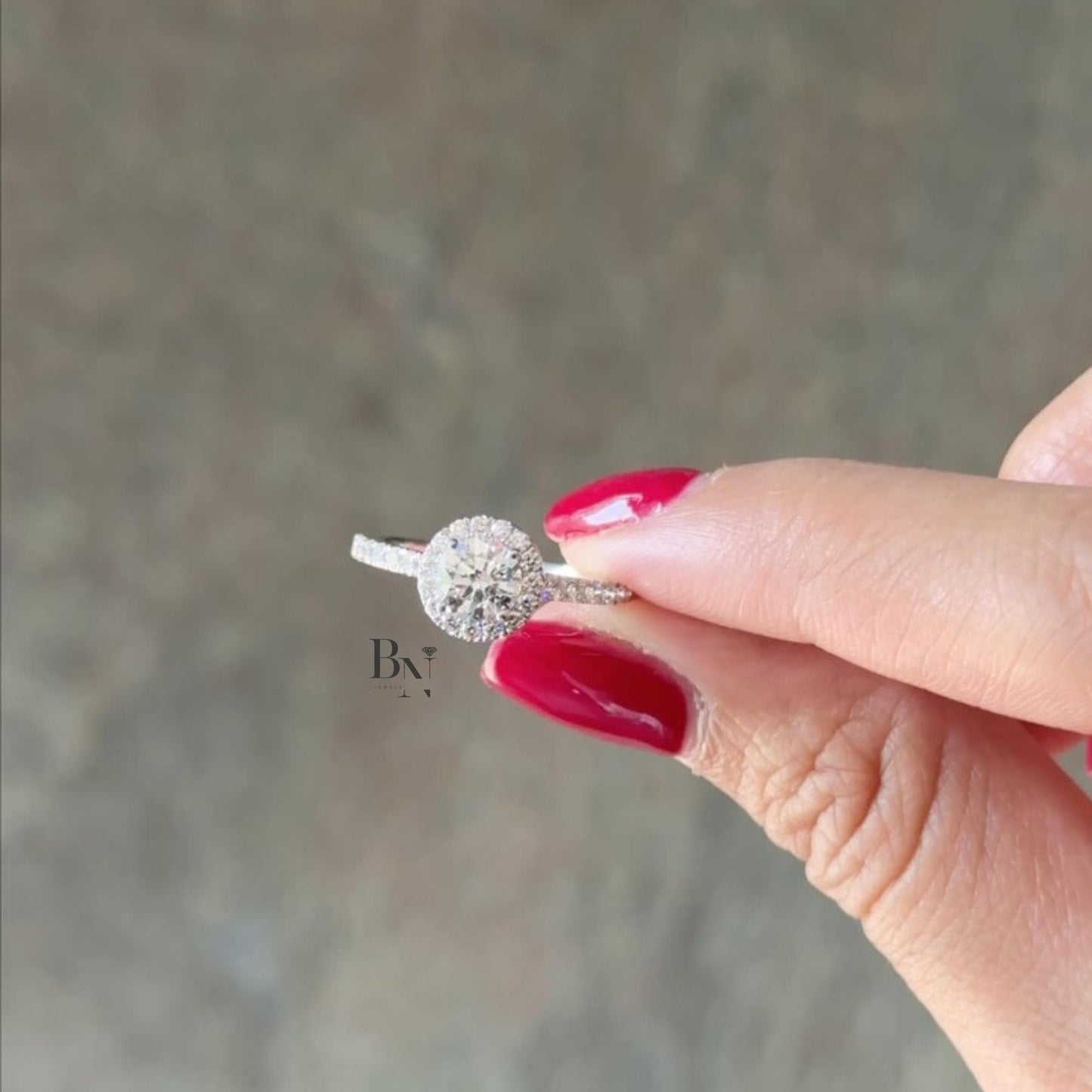 1.00 CT Round Lab Diamond Halo Engagement Ring | 14K White Gold Pave Band | IGI Certified | Round Brilliant Proposal Gift