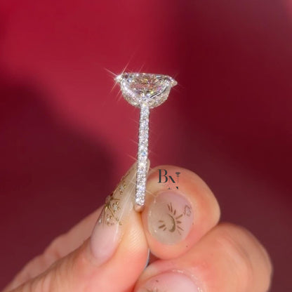 3.00 CT Oval Lab Diamond Engagement Ring | Lotus Basket Setting | Pave Band | 14K Yellow Gold Solitaire | IGI Certified | Elongated Oval