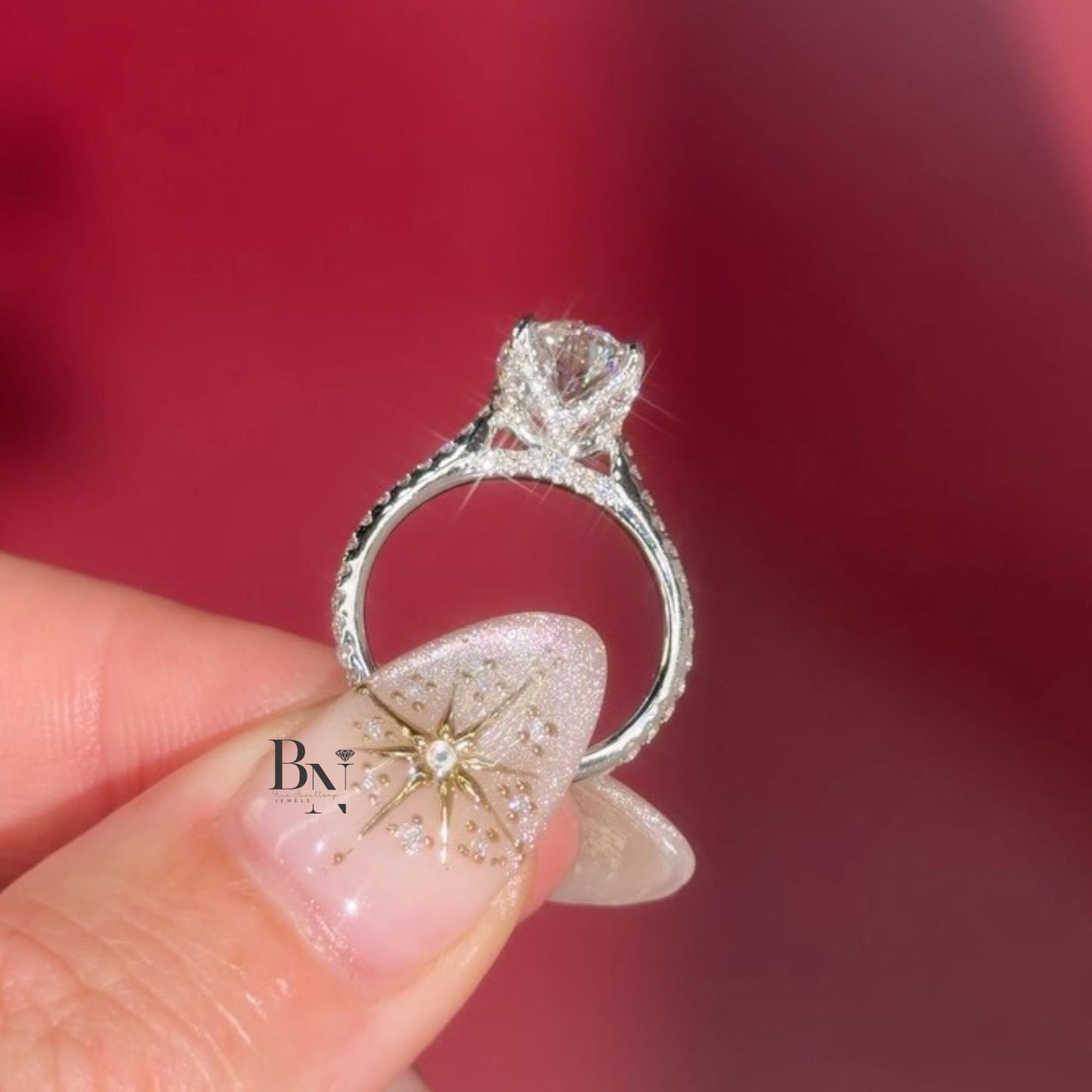 3.00 CT Oval Lab Diamond Engagement Ring | Lotus Basket Setting | Pave Band | 14K Yellow Gold Solitaire | IGI Certified | Elongated Oval