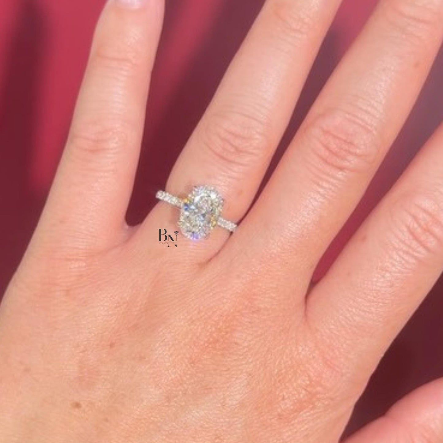 3.00 CT Oval Lab Diamond Engagement Ring | Lotus Basket Setting | Pave Band | 14K Yellow Gold Solitaire | IGI Certified | Elongated Oval