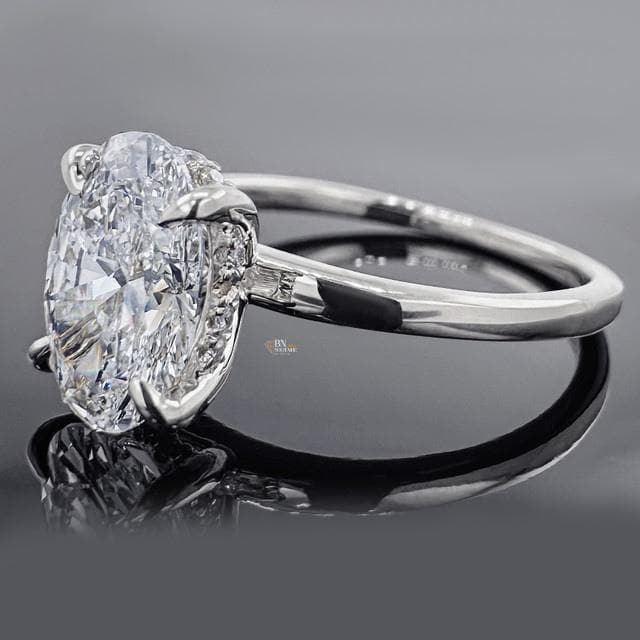 1.5ct Oval Lab Diamond Hidden Halo Solitaire Ring | 14K White Gold Dainty Engagement | Classic Wedding Gift | IGI Certified Elongated