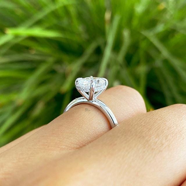 1.5ct Oval Lab Diamond Hidden Halo Solitaire Ring | 14K White Gold Dainty Engagement | Classic Wedding Gift | IGI Certified Elongated