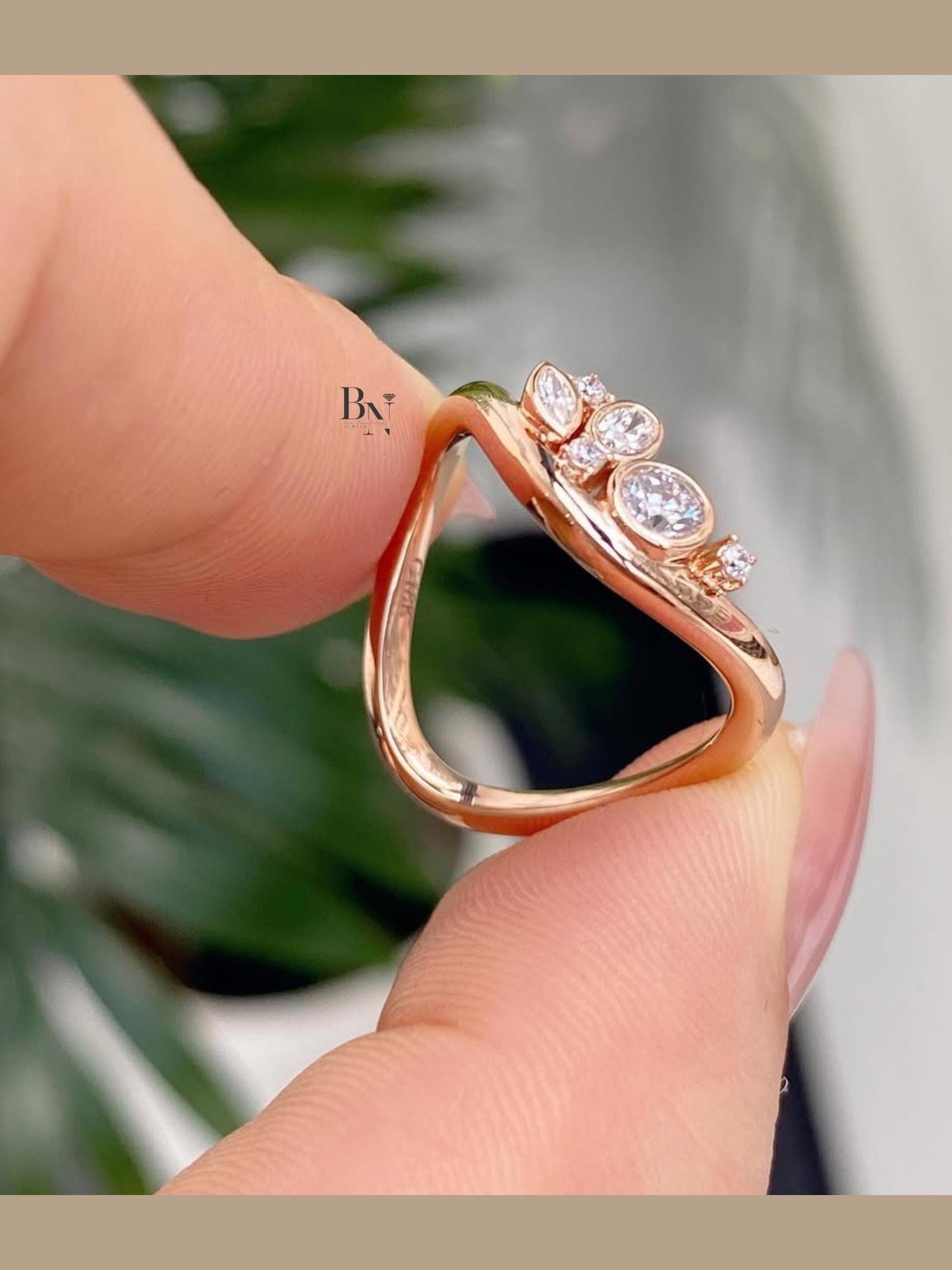 0.50ctw Lab Diamond Contour Band | Mixed Cut Rose Gold Stacking Ring | Round Oval Marquise Wedding Band | Anniversary Gift