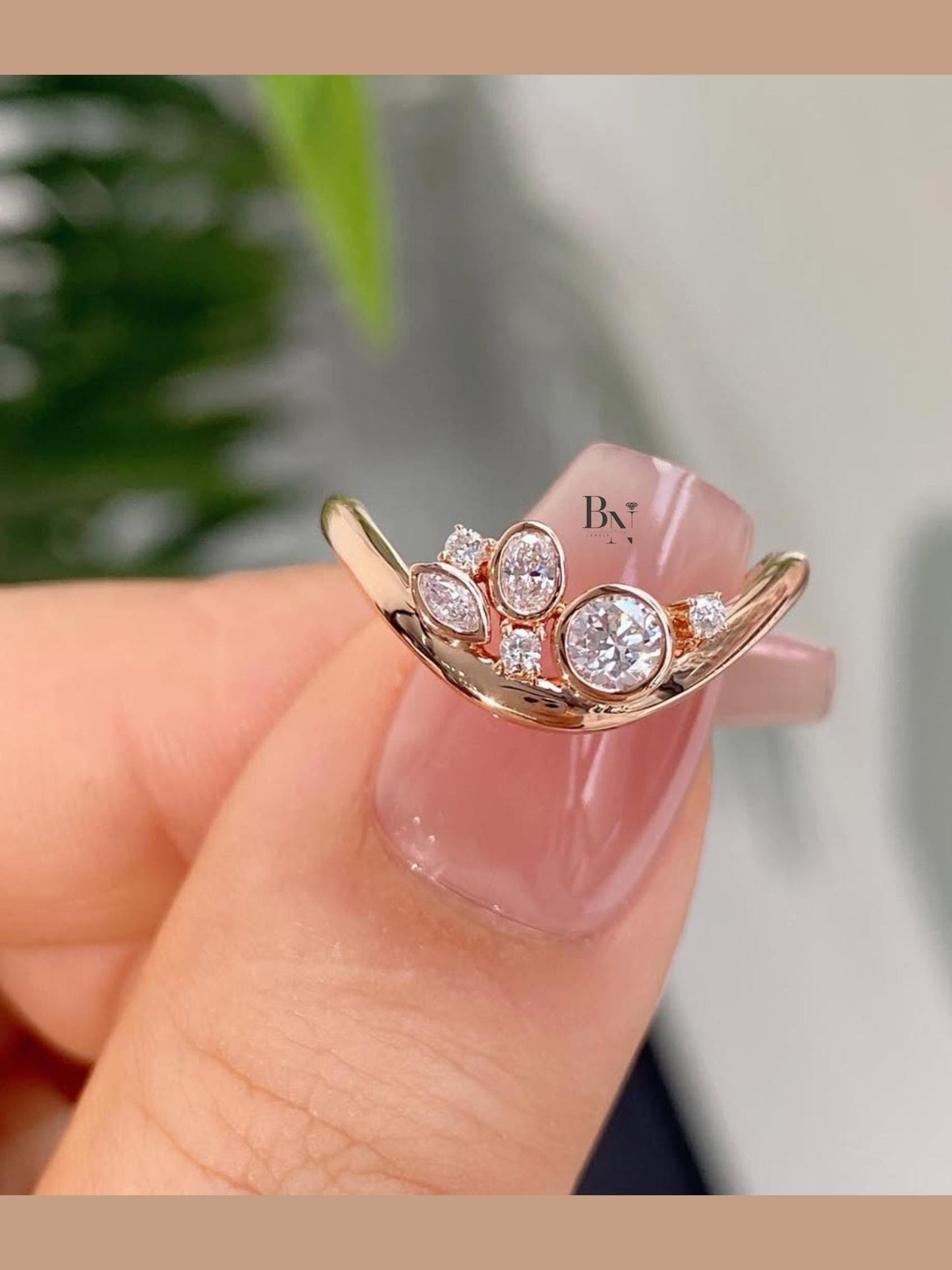 0.50ctw Lab Diamond Contour Band | Mixed Cut Rose Gold Stacking Ring | Round Oval Marquise Wedding Band | Anniversary Gift