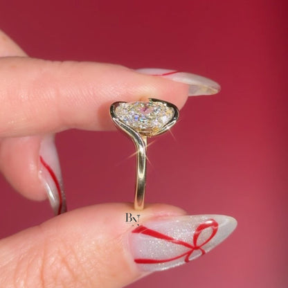 3.00ct Oval Lab Diamond Engagement Ring | Swirl Bypass Setting 14K Gold | Unique Semi Bezel Proposal Ring | Artistic Solitaire