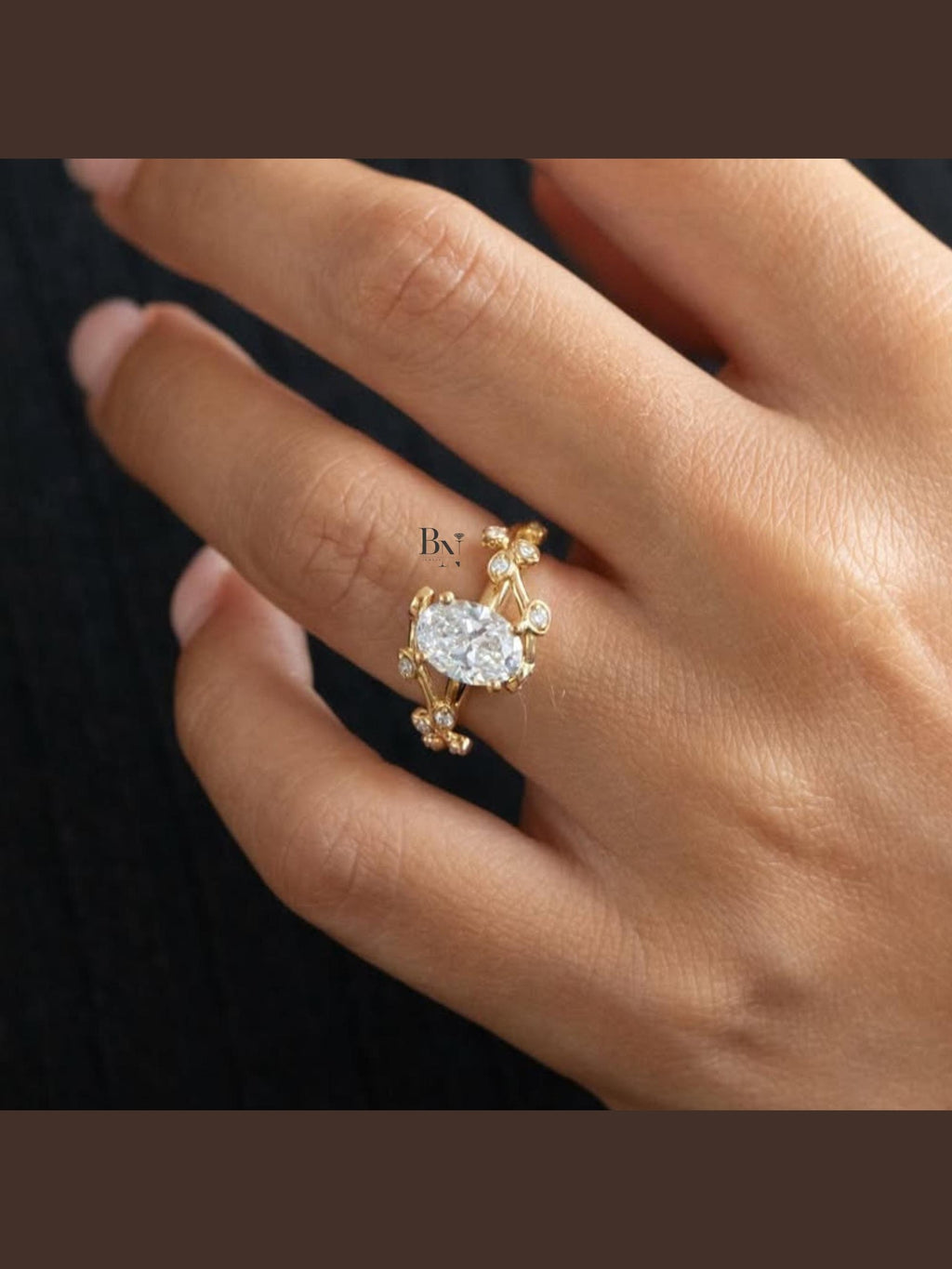 1.50ct Oval Lab Diamond Engagement Ring | Leaf and Vine Solitaire Band | 14K White Gold Dainty Band | IGI Certified | Nature Inspired Band