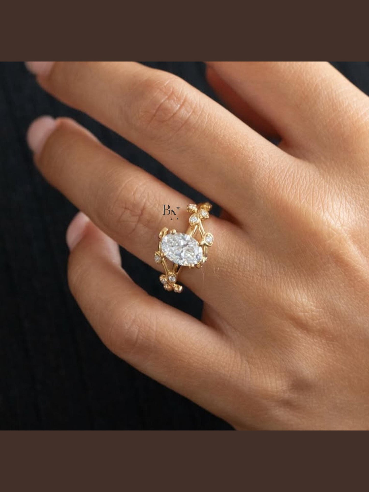 1.50ct Oval Lab Diamond Engagement Ring | Leaf and Vine Solitaire Band | 14K White Gold Dainty Band | IGI Certified | Nature Inspired Band