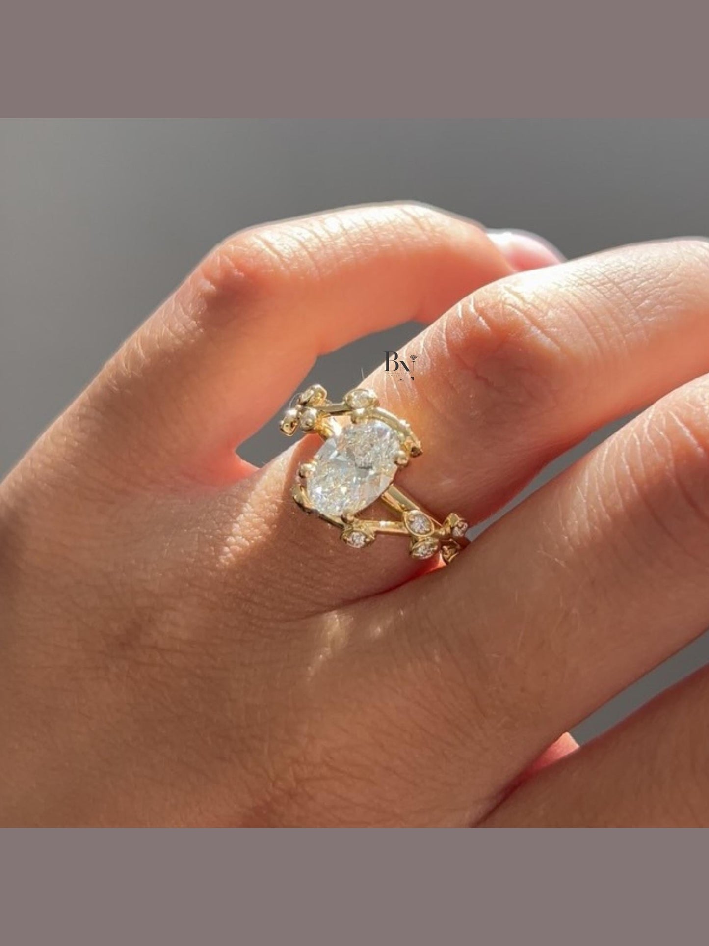 1.50ct Oval Lab Diamond Engagement Ring | Leaf and Vine Solitaire Band | 14K White Gold Dainty Band | IGI Certified | Nature Inspired Band