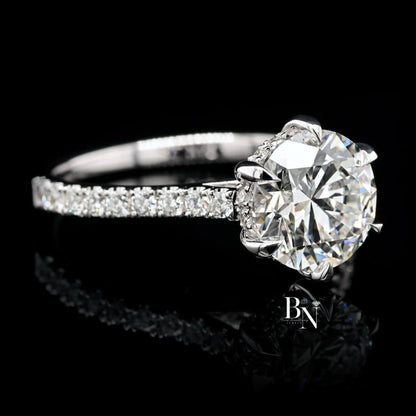 1.00 CT Round Lab Diamond Halo Engagement Ring | 14K White Gold Pave Band | IGI Certified | Round Brilliant Proposal Gift