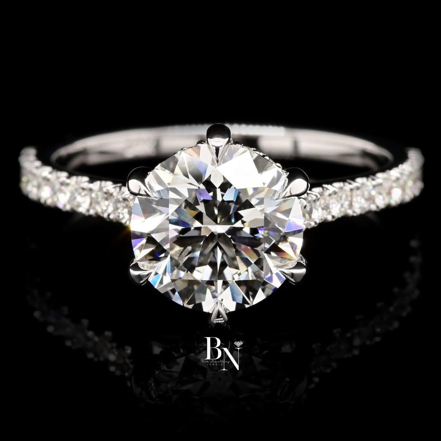 1.00 CT Round Lab Diamond Halo Engagement Ring | 14K White Gold Pave Band | IGI Certified | Round Brilliant Proposal Gift