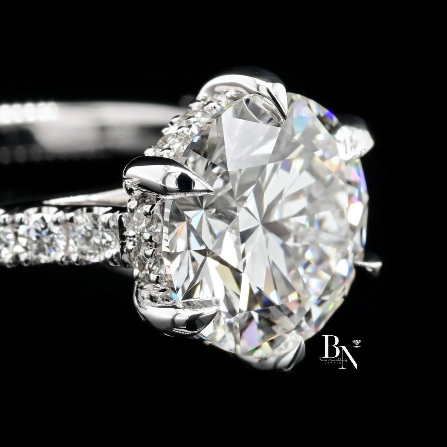 1.00 CT Round Lab Diamond Halo Engagement Ring | 14K White Gold Pave Band | IGI Certified | Round Brilliant Proposal Gift