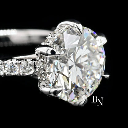 1.00 CT Round Lab Diamond Halo Engagement Ring | 14K White Gold Pave Band | IGI Certified | Round Brilliant Proposal Gift