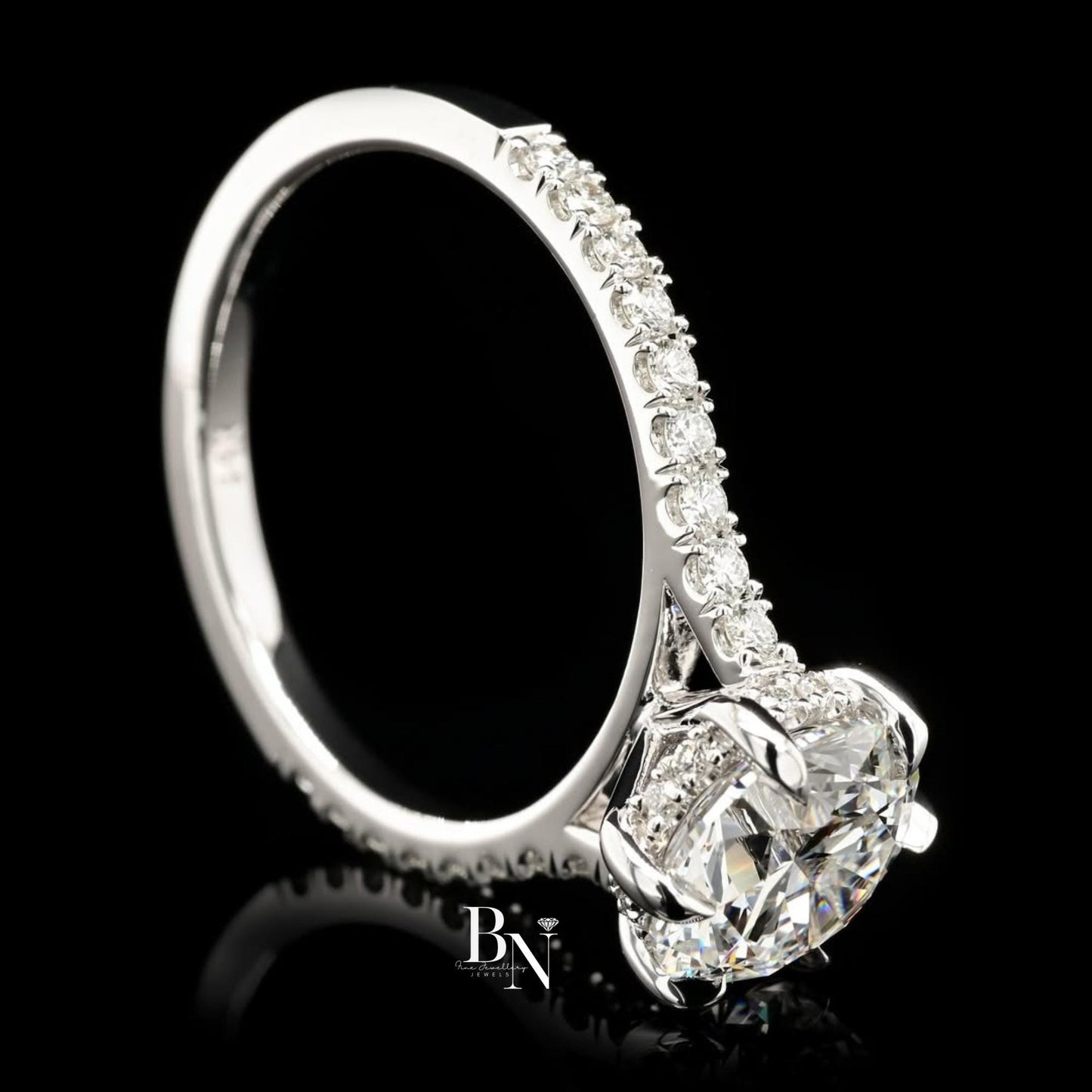 1.00 CT Round Lab Diamond Halo Engagement Ring | 14K White Gold Pave Band | IGI Certified | Round Brilliant Proposal Gift