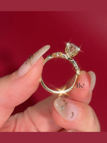 3.00 CT Oval Lab Diamond Engagement Ring | Twisted Vine Nature Inspired Bridal | 14K Yellow Gold Promise | Elongated Three Stone Ring