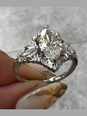 1.50 CT Marquise Lab Diamond Engagement Ring | Nature Inspired Leaf Accent Halo | 14K White Gold Filigree Vintage Bridal | Statement Ring