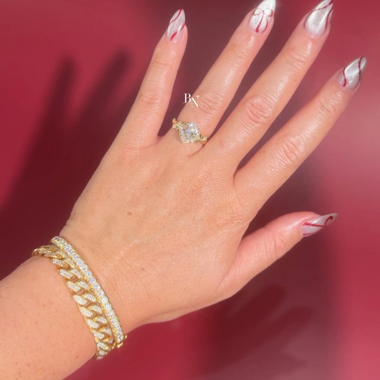 3.00ct Oval Lab Diamond Engagement Ring | Vine Floral Leaf Cluster Accent 14K Gold | Unique Nature Inspired Proposal Solitaire Ring | Gift