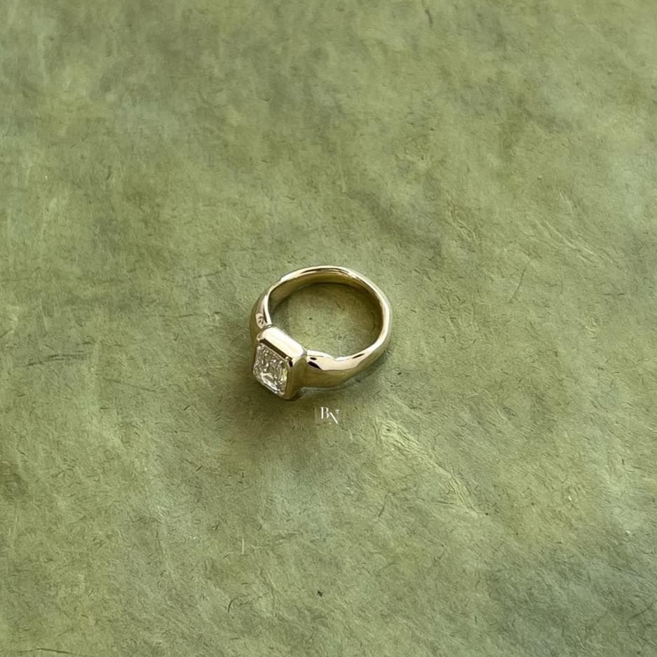 3.00ct Emerald Cut Lab Diamond Signet Ring | Bezel Set Cigar Band | IGI Certified Statement Ring | Modern Yellow Gold Engagement