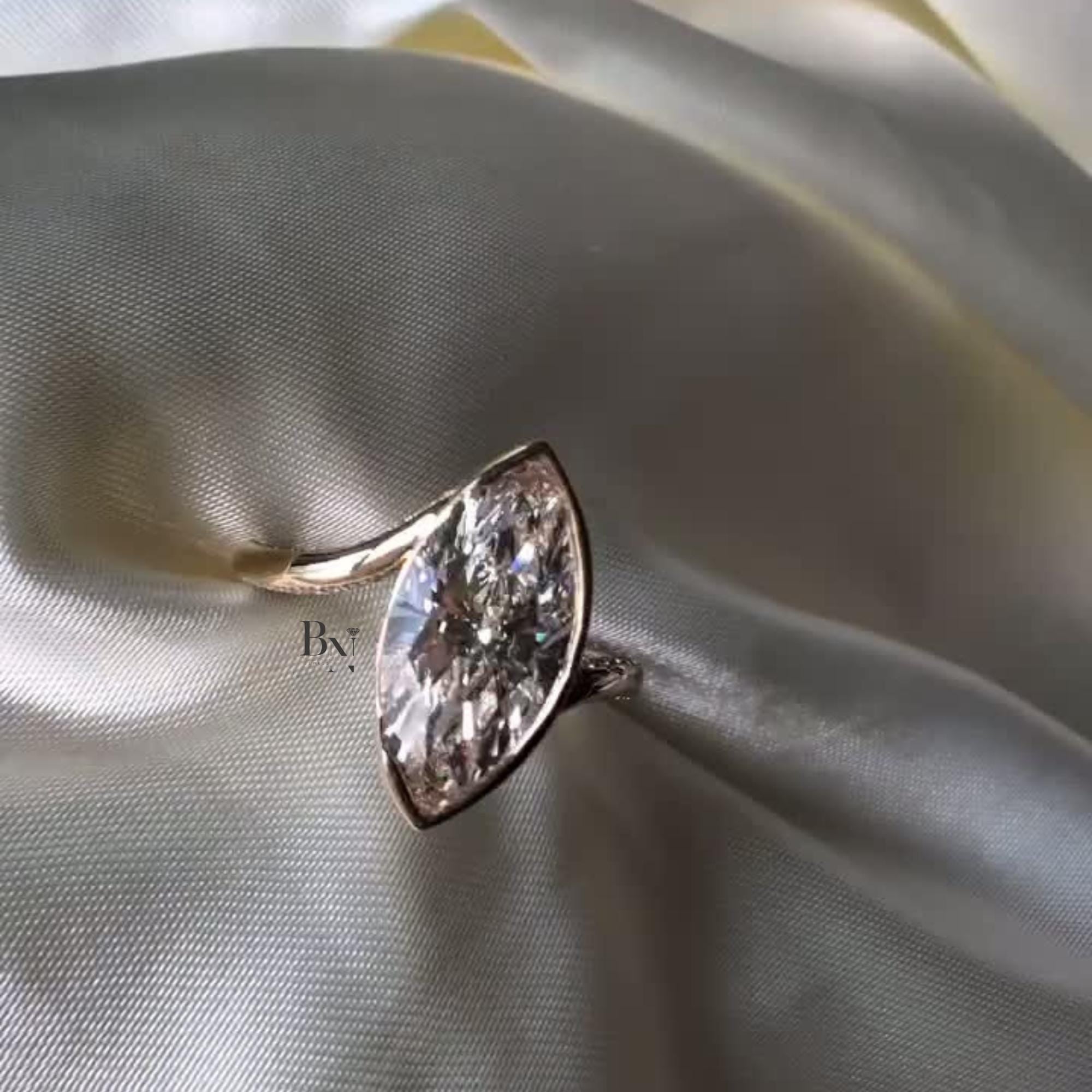3.00ct Marquise Lab Diamond Engagement Ring | Rose Gold Pave Bypass Band | IGI Certified Bezel Set Bridal Ring | Hidden Halo