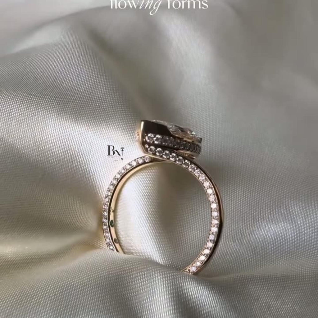 3.00ct Marquise Lab Diamond Engagement Ring | Rose Gold Pave Bypass Band | IGI Certified Bezel Set Bridal Ring | Hidden Halo