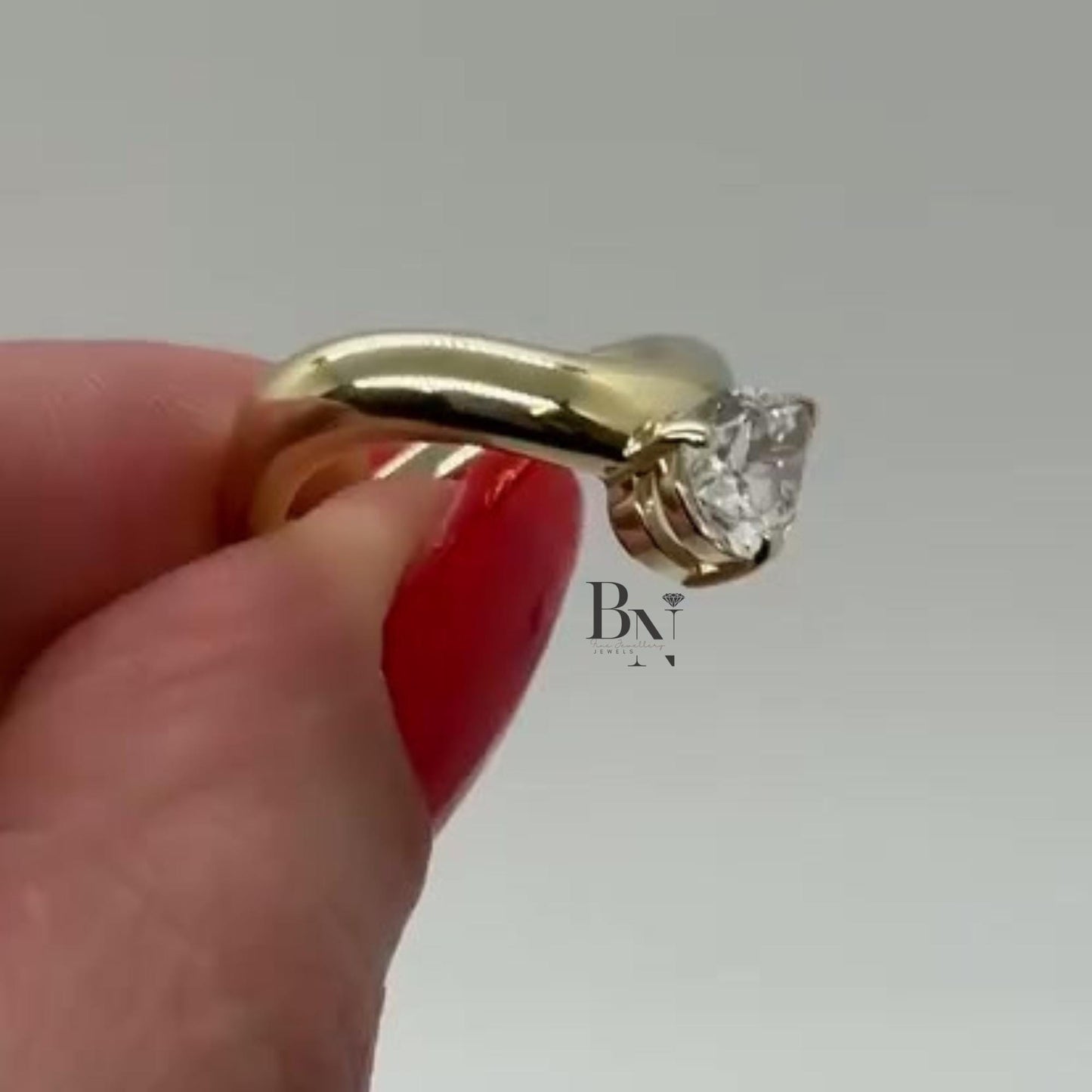 1.00ct Pear Lab Diamond Engagement Ring | Yellow Gold Bypass Solitaire | Bezel Set Unique Modern Bridal Ring | IGI Certified