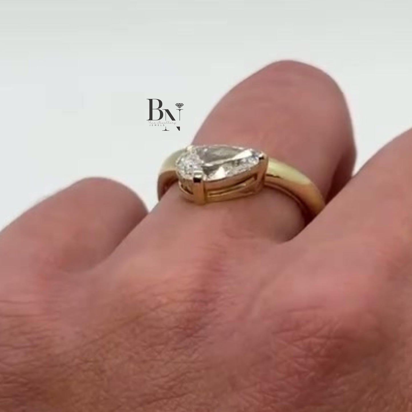 1.00ct Pear Lab Diamond Engagement Ring | Yellow Gold Bypass Solitaire | Bezel Set Unique Modern Bridal Ring | IGI Certified