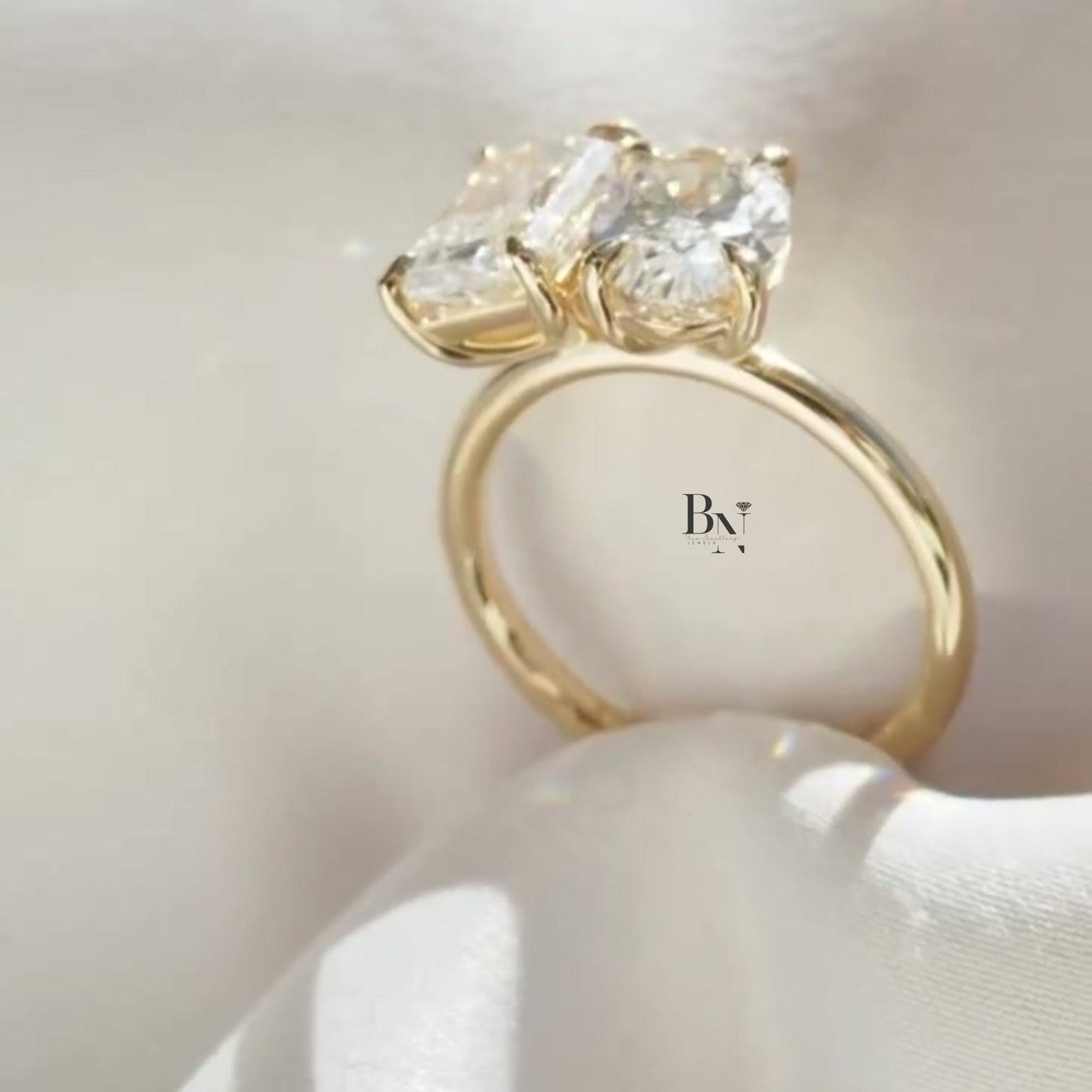3.50ctw Oval Radiant Lab Diamond Toi et Moi Ring | Yellow Gold Two Stone Engagement | Unique Anniversary Gift | Luxury Bridal
