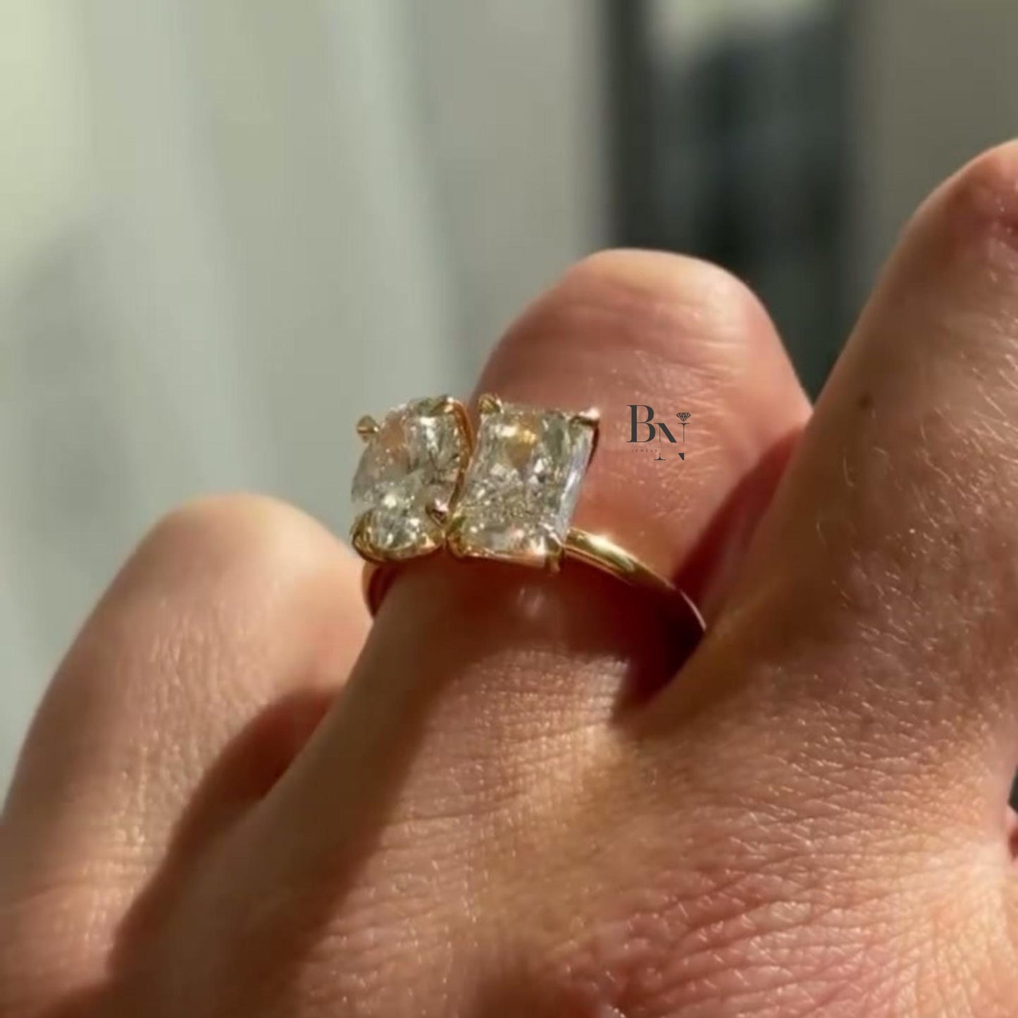 3.50ctw Oval Radiant Lab Diamond Toi et Moi Ring | Yellow Gold Two Stone Engagement | Unique Anniversary Gift | Luxury Bridal