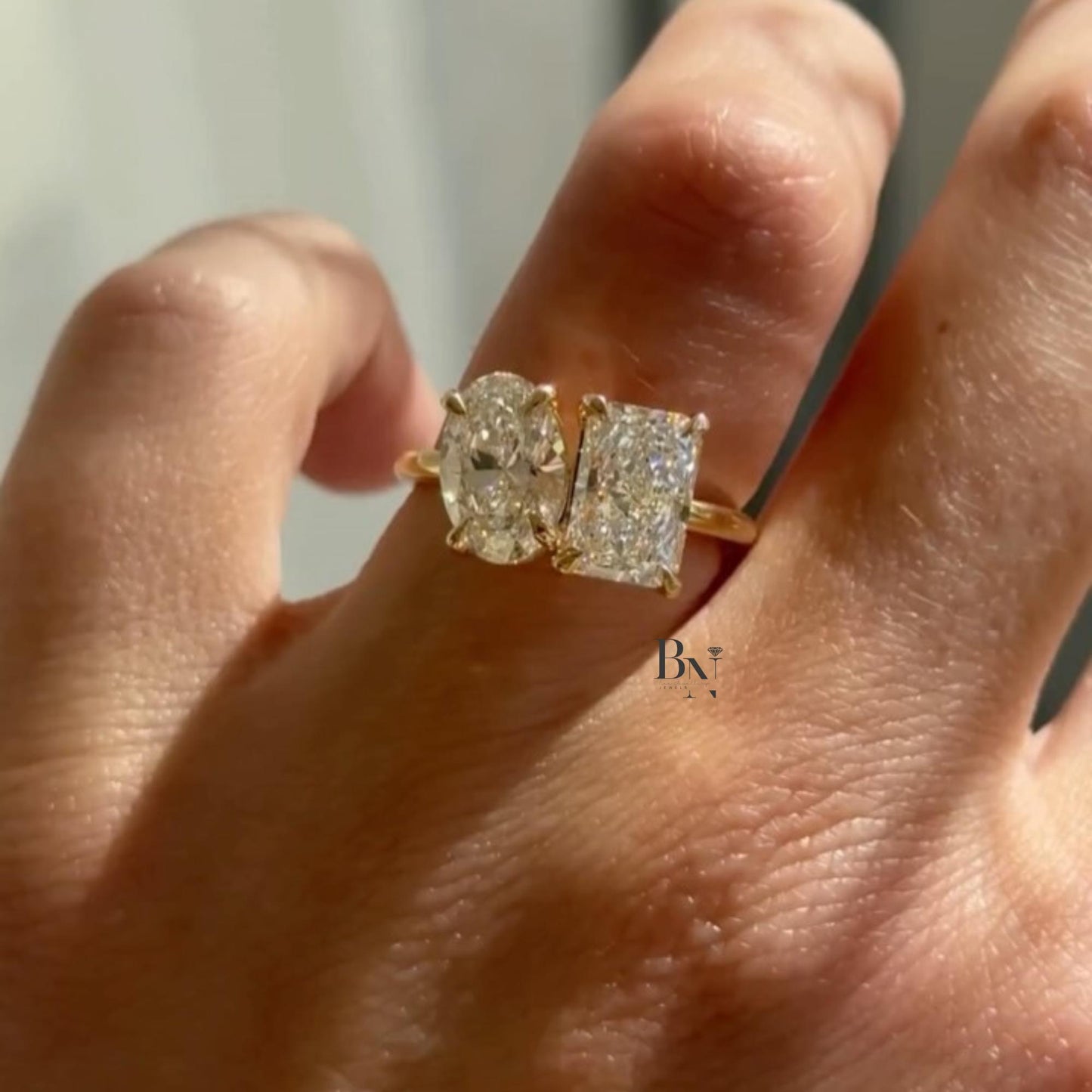 3.50ctw Oval Radiant Lab Diamond Toi et Moi Ring | Yellow Gold Two Stone Engagement | Unique Anniversary Gift | Luxury Bridal