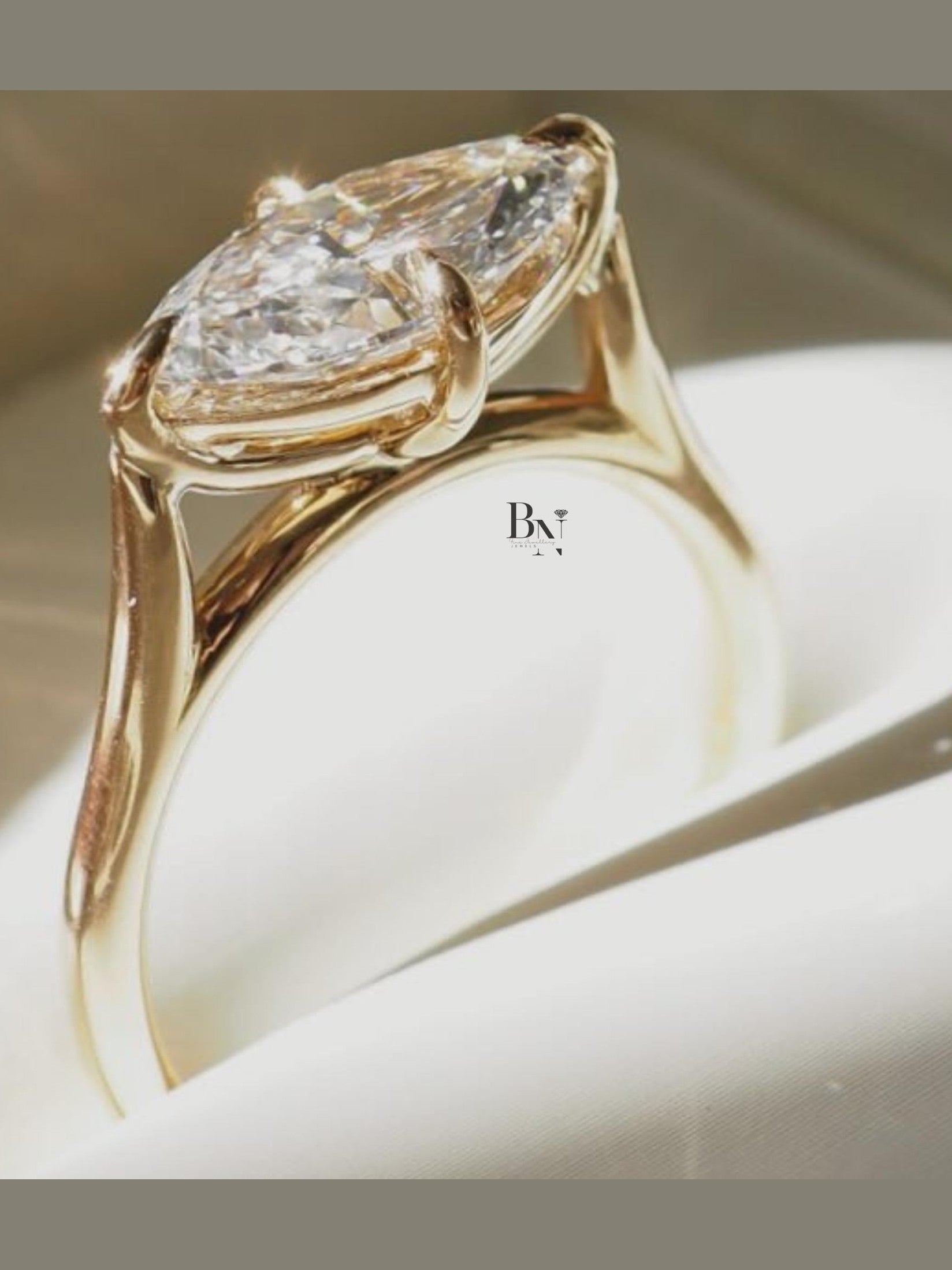 1.50ct Marquise Lab Diamond Solitaire Ring | Yellow Gold V-Prong Engagement | Elongated Bridal Ring | IGI Certified