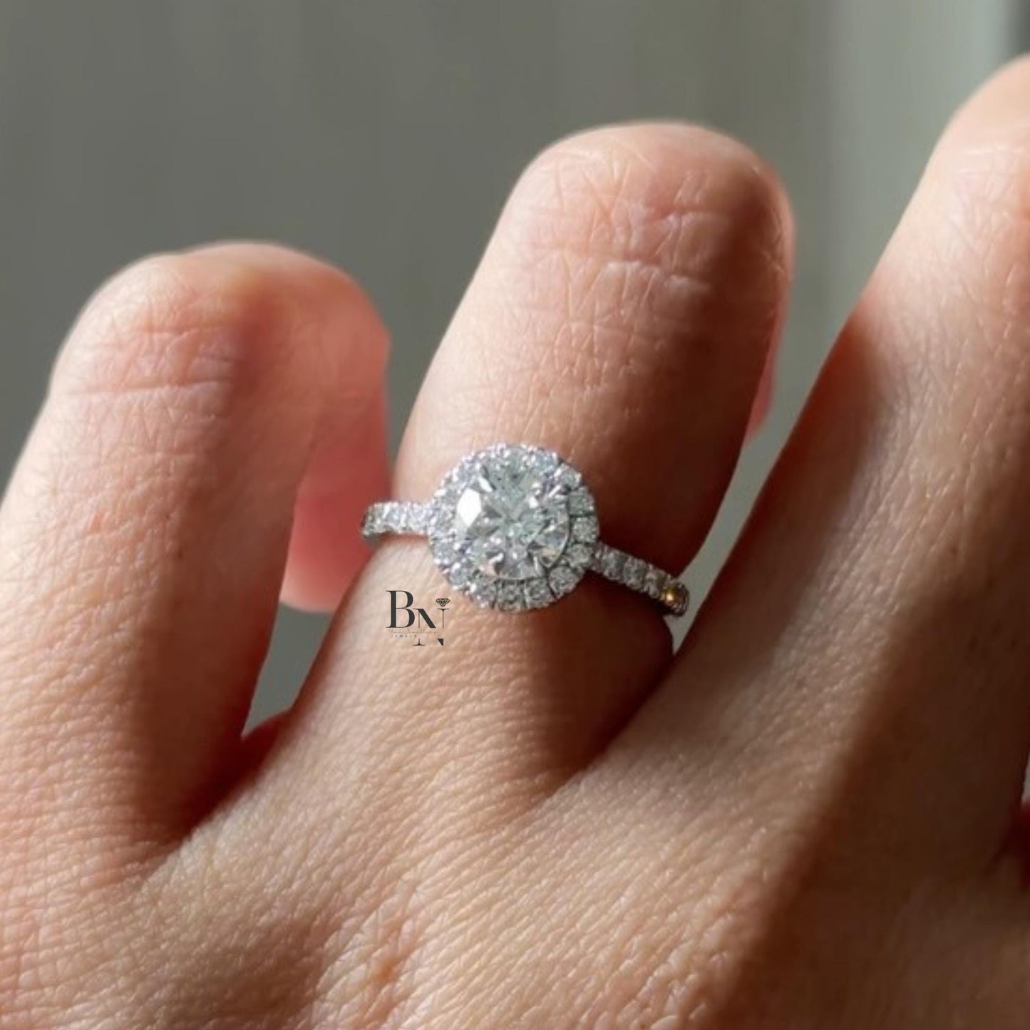 1.00 CT Round Lab Diamond Halo Engagement Ring | 14K White Gold Pave Band | IGI Certified | Round Brilliant Proposal Gift