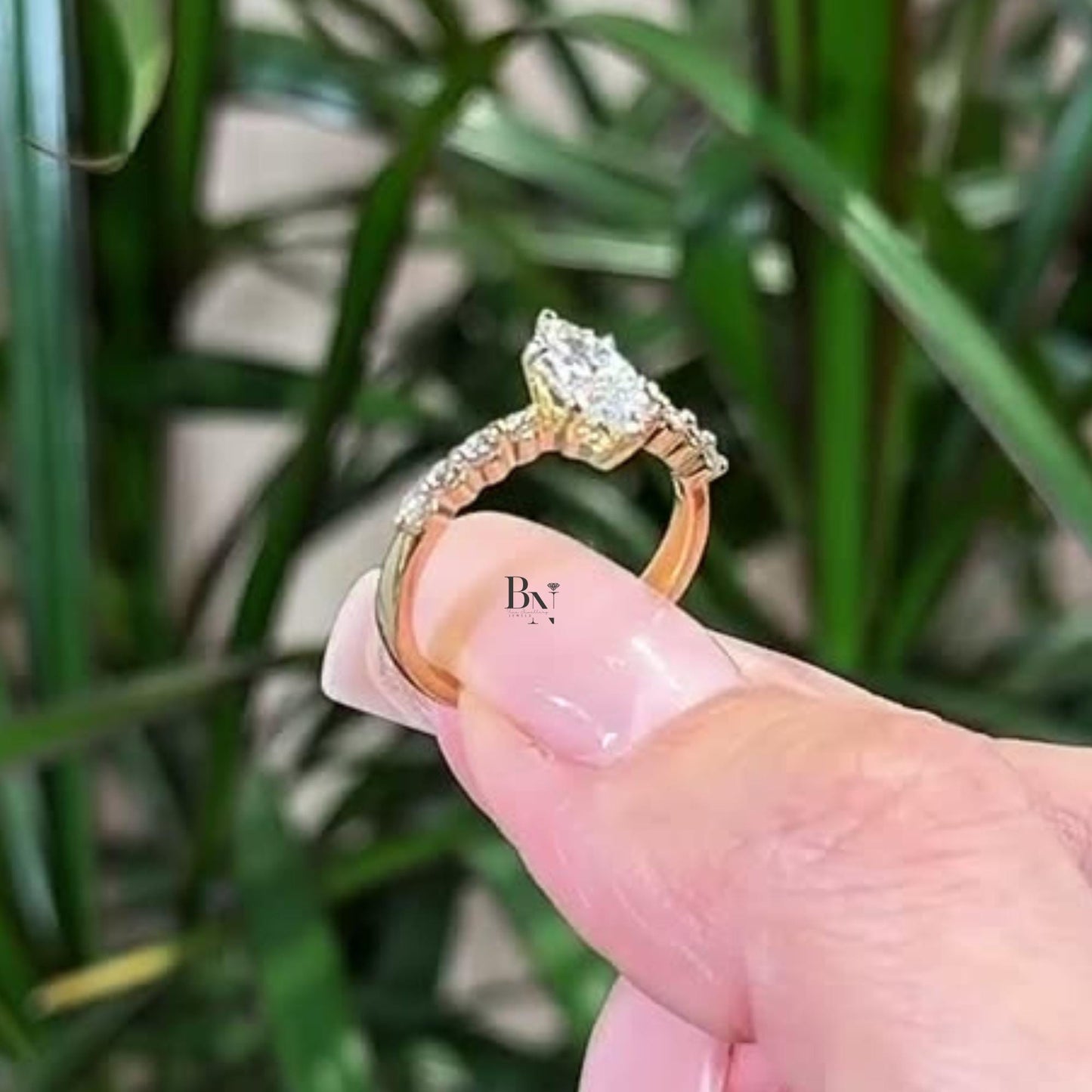 1.00ct Marquise Lab Diamond Engagement Ring | Vintage Solitaire with Pave Accents | 14K Yellow Gold Proposal Ring | Dainty