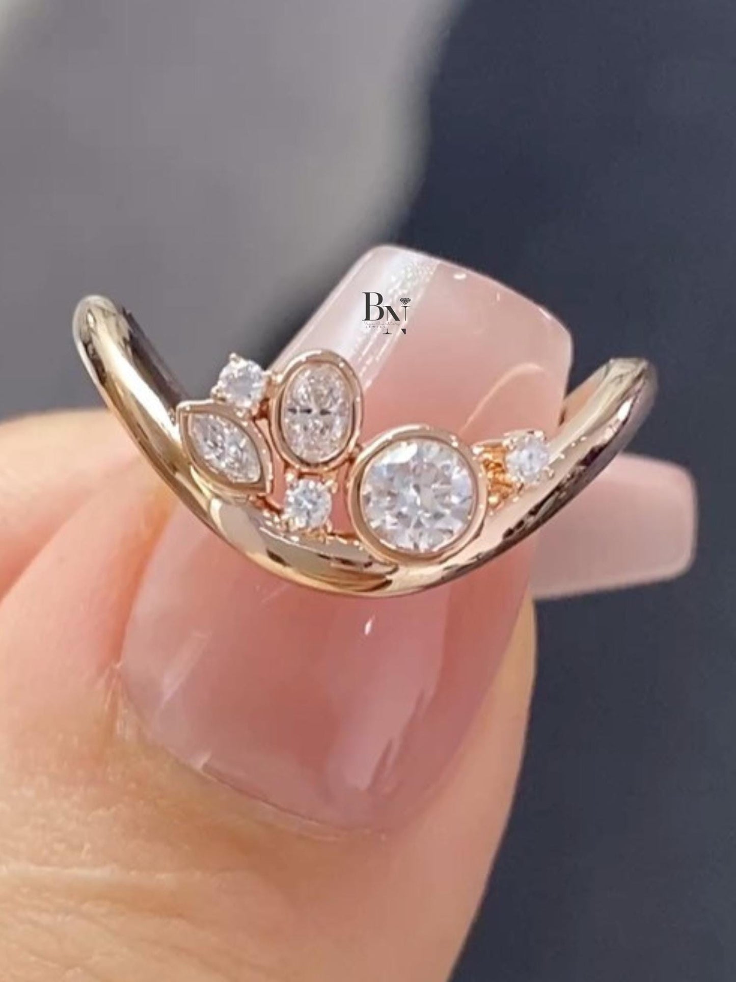 0.50ctw Lab Diamond Contour Band | Mixed Cut Rose Gold Stacking Ring | Round Oval Marquise Wedding Band | Anniversary Gift