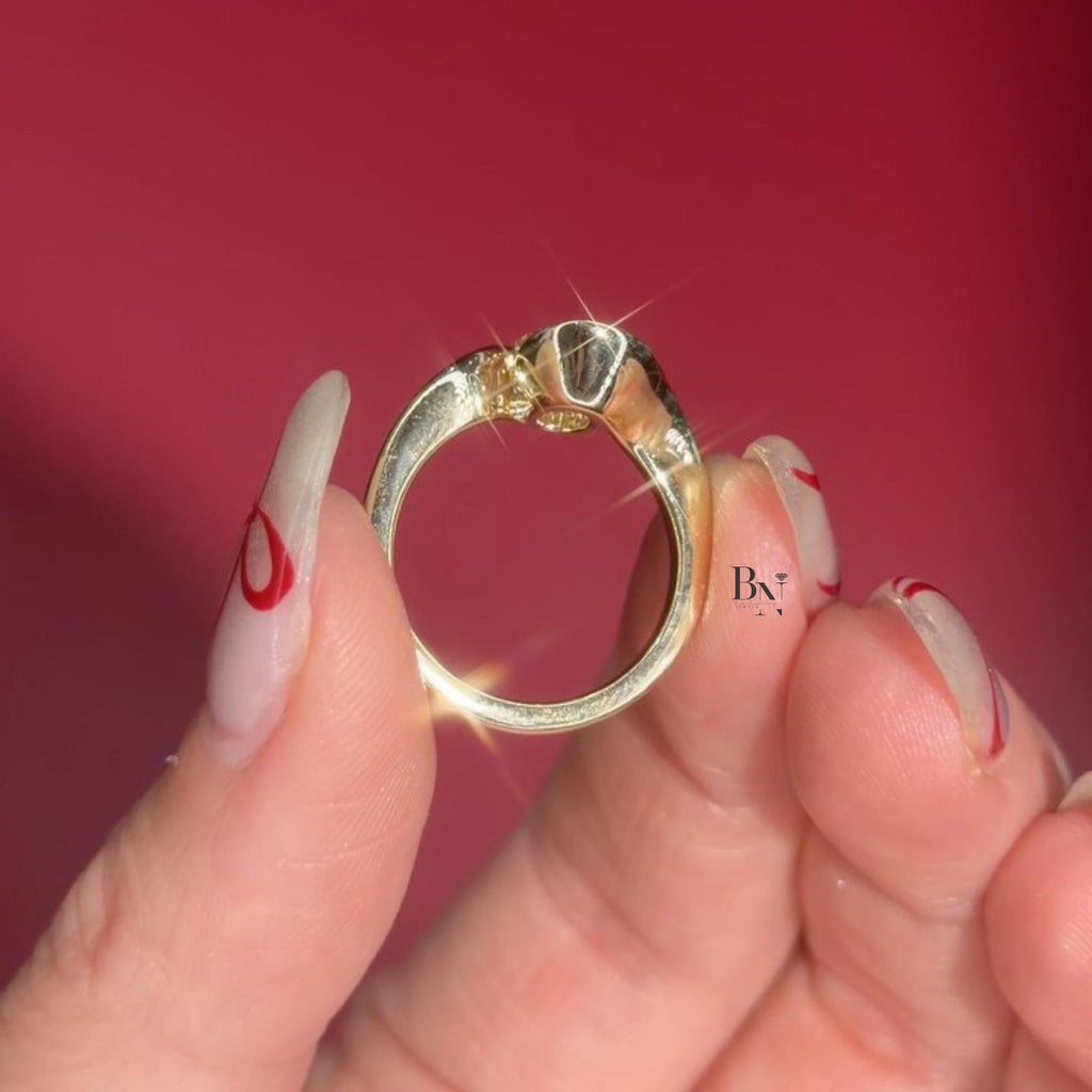 3.00ct Oval Lab Diamond Engagement Ring | Swirl Bypass Setting 14K Gold | Unique Semi Bezel Proposal Ring | Artistic Solitaire