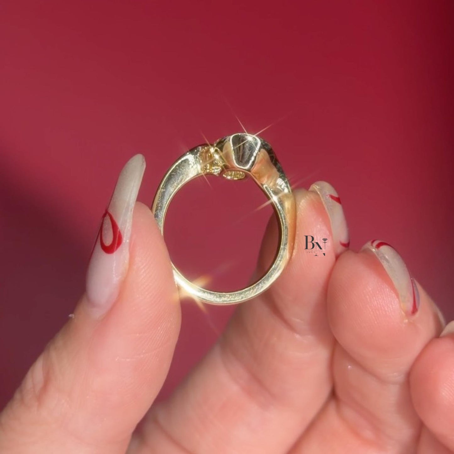 3.00ct Oval Lab Diamond Engagement Ring | Swirl Bypass Setting 14K Gold | Unique Semi Bezel Proposal Ring | Artistic Solitaire