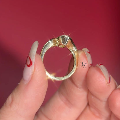 3.00ct Oval Lab Diamond Engagement Ring | Swirl Bypass Setting 14K Gold | Unique Semi Bezel Proposal Ring | Artistic Solitaire