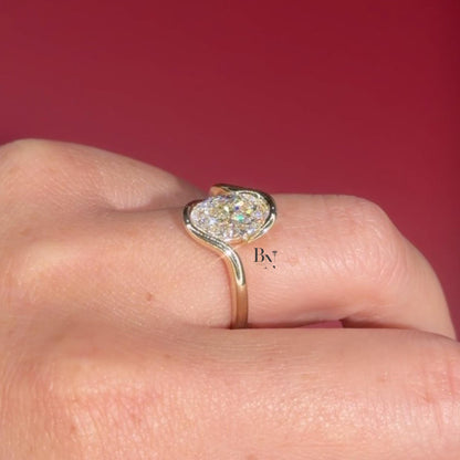 3.00ct Oval Lab Diamond Engagement Ring | Swirl Bypass Setting 14K Gold | Unique Semi Bezel Proposal Ring | Artistic Solitaire