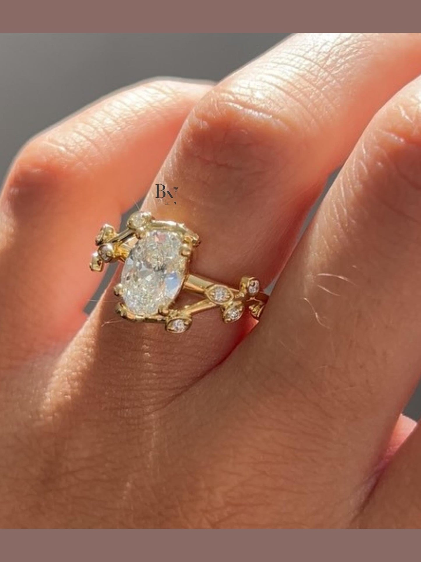 1.50ct Oval Lab Diamond Engagement Ring | Leaf and Vine Solitaire Band | 14K White Gold Dainty Band | IGI Certified | Nature Inspired Band