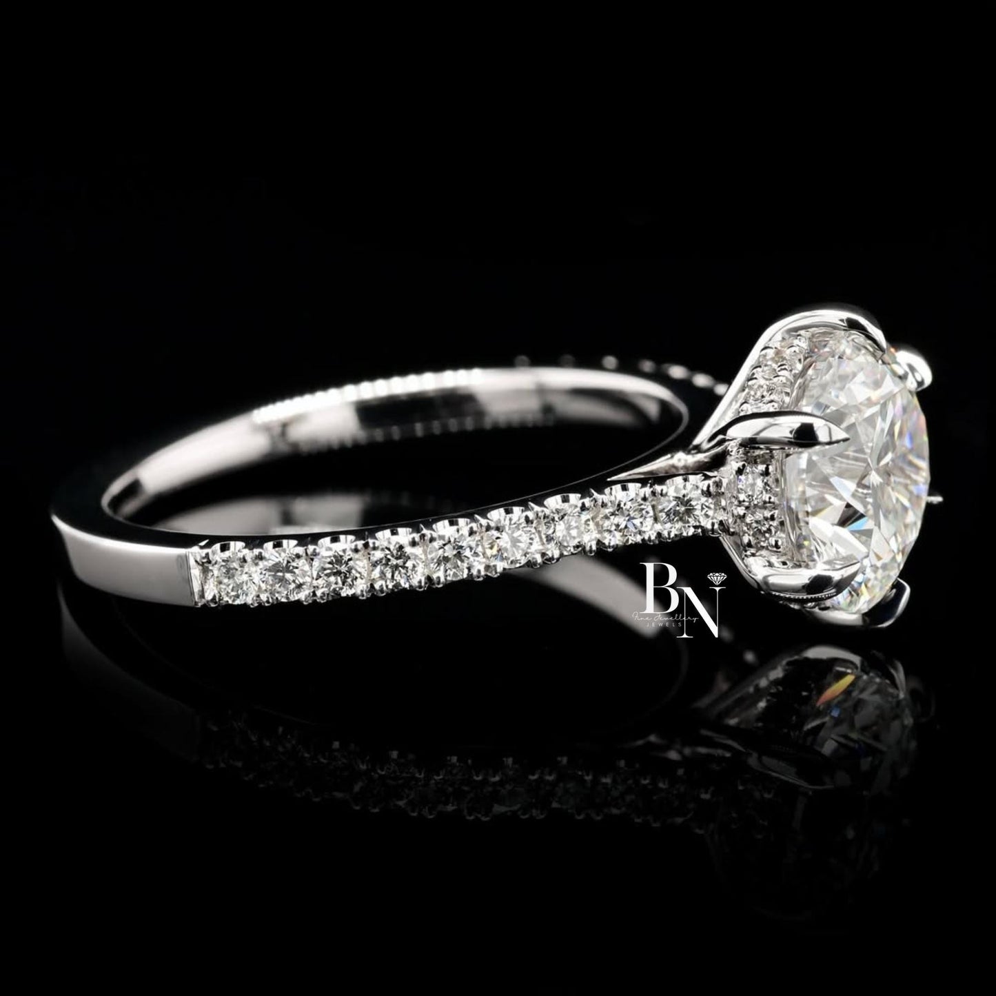 1.00 CT Round Lab Diamond Halo Engagement Ring | 14K White Gold Pave Band | IGI Certified | Round Brilliant Proposal Gift